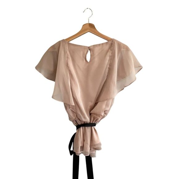 J.R. Nites by Carol Lin Y2K Embellished Top Size 12 Pink Flutter Sleeve Coquette - Picture 3 of 8